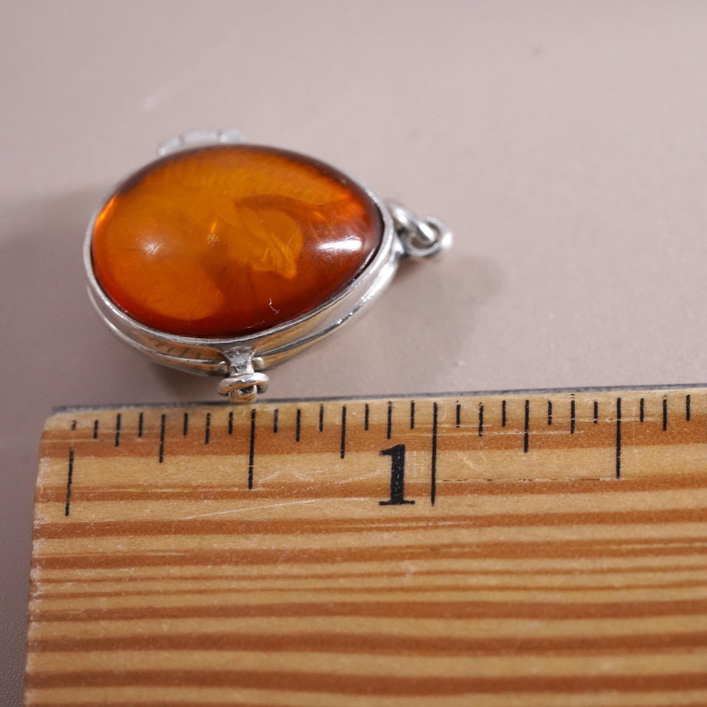 VTG Sterling silver pendant, 925 Amber egg shaped locket angel scottish thistle