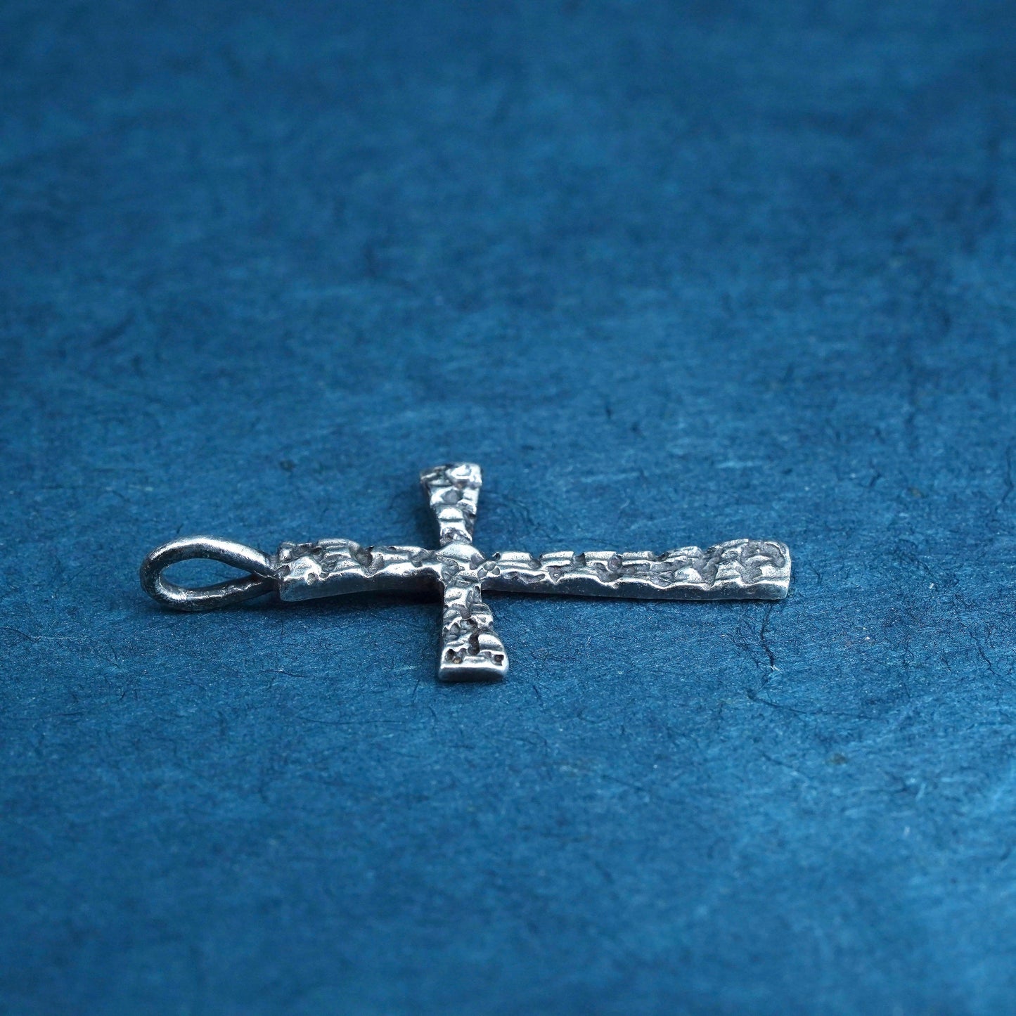 vintage Sterling silver Handmade charm, textured 925 Jesus cross pendant