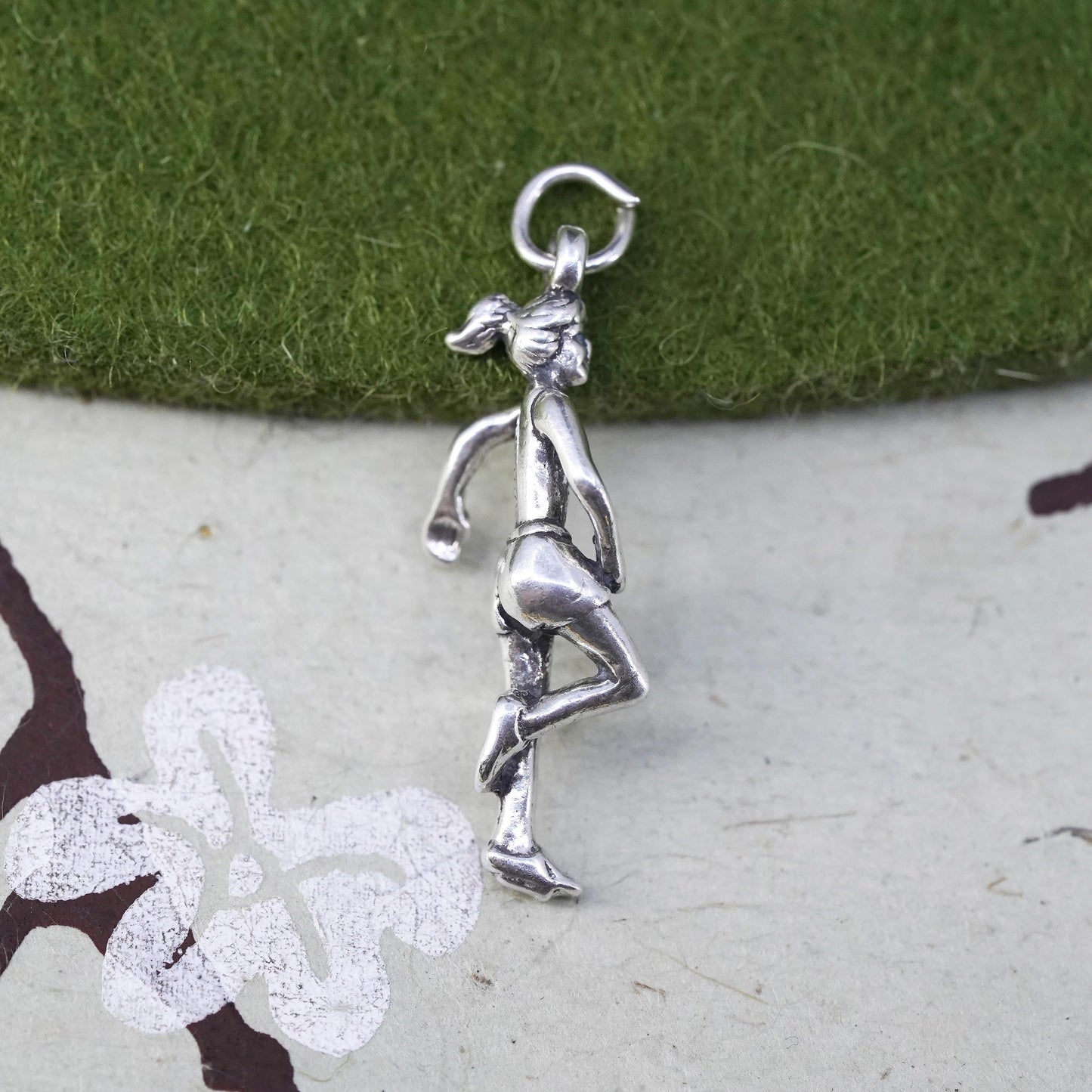 Vintage sterling silver handmade pendant, 925 runner figure charm