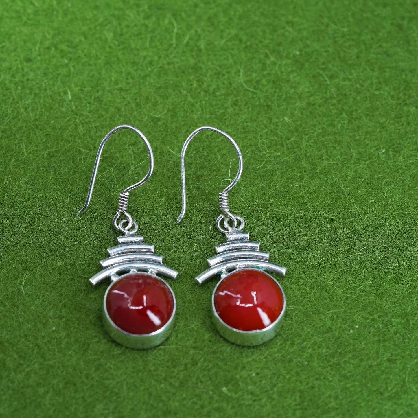 Vintage Sterling 925 silver handmade earrings with red onyx drops