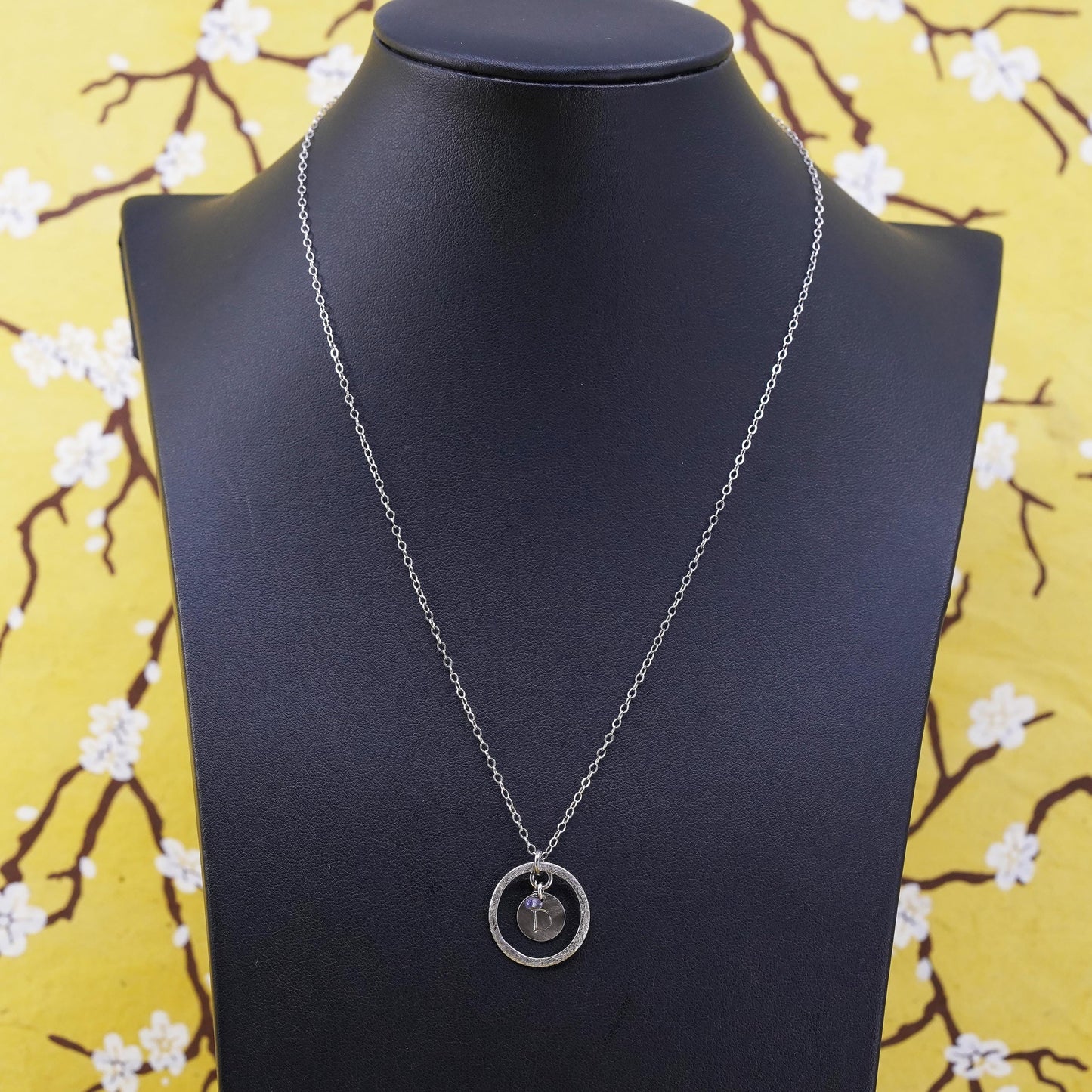 18", Sterling silver necklace, 925 flatten circle chain w/ round tag pendant D