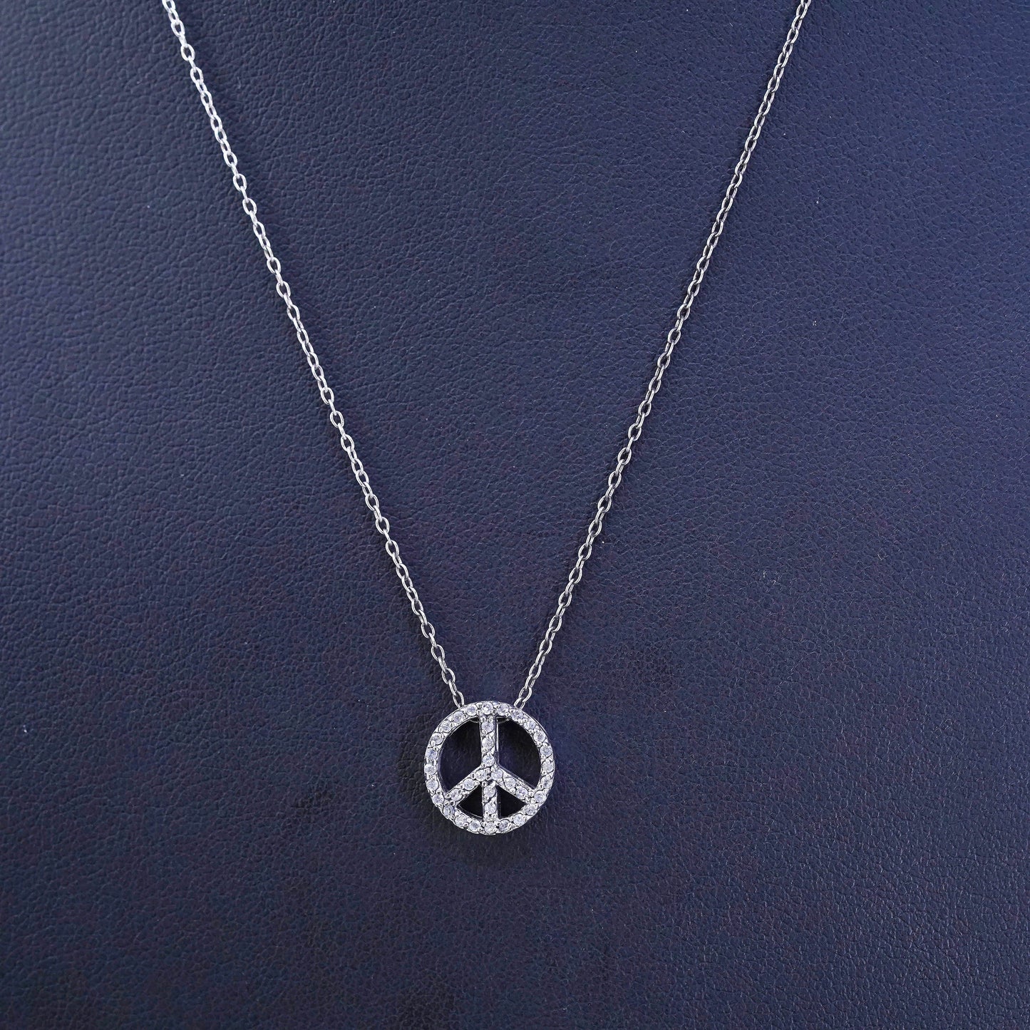 18", Sterling silver necklace, 925 circle chain peace CND symbol pendant and cz