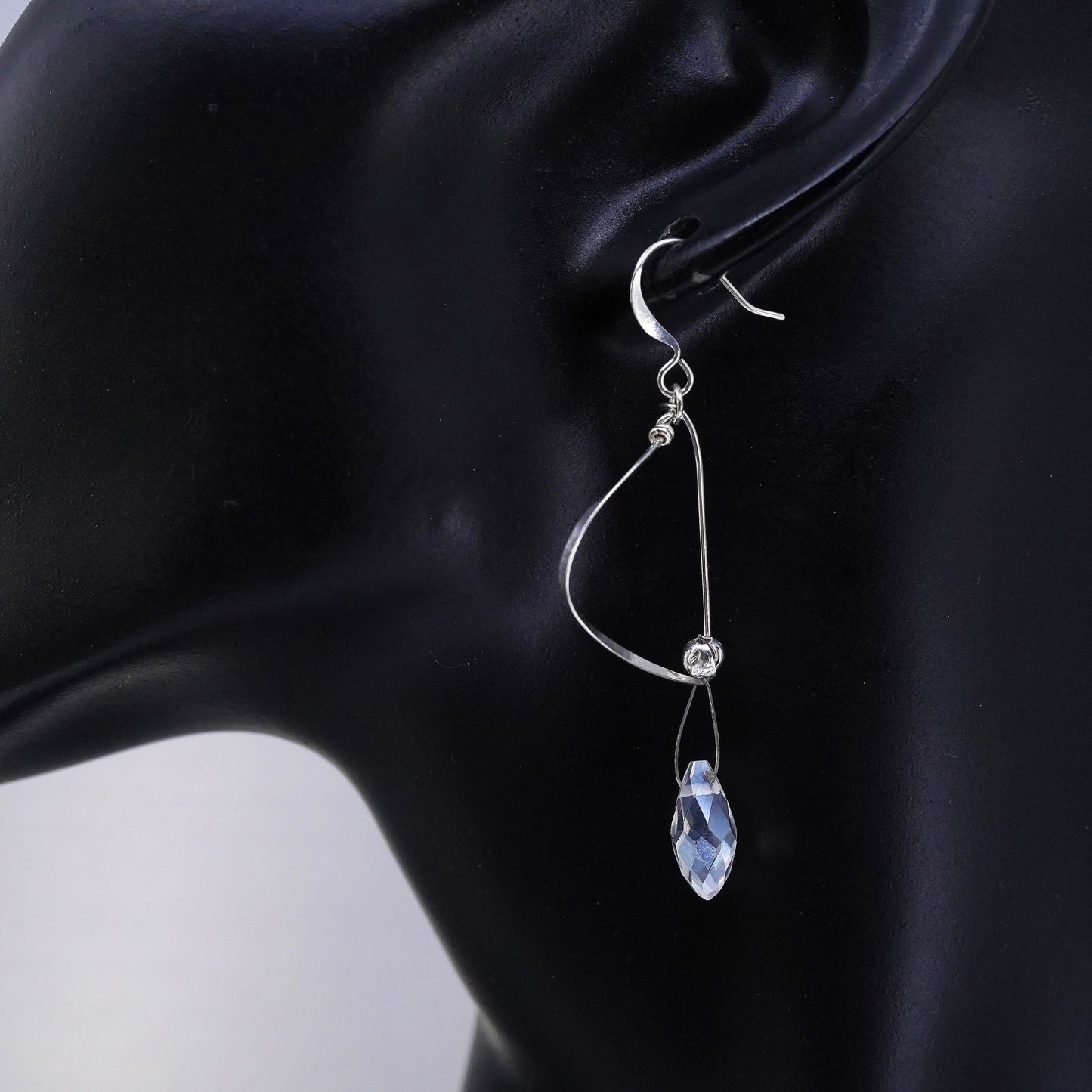 designer Sterling 925 silver handmade oval earrings with teardrop crystal