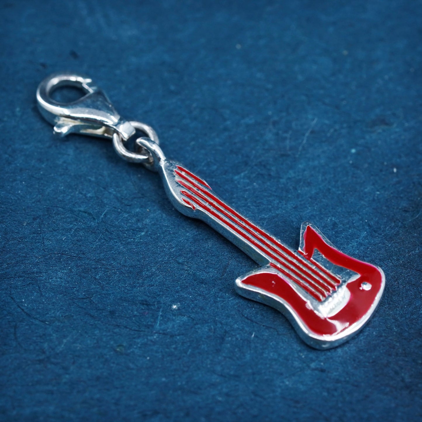 Vintage Sterling silver handmade pendant, 925 guitar with red enamel