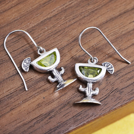 Silpada Sterling 925 silver earrings with martini glass and Green Cz