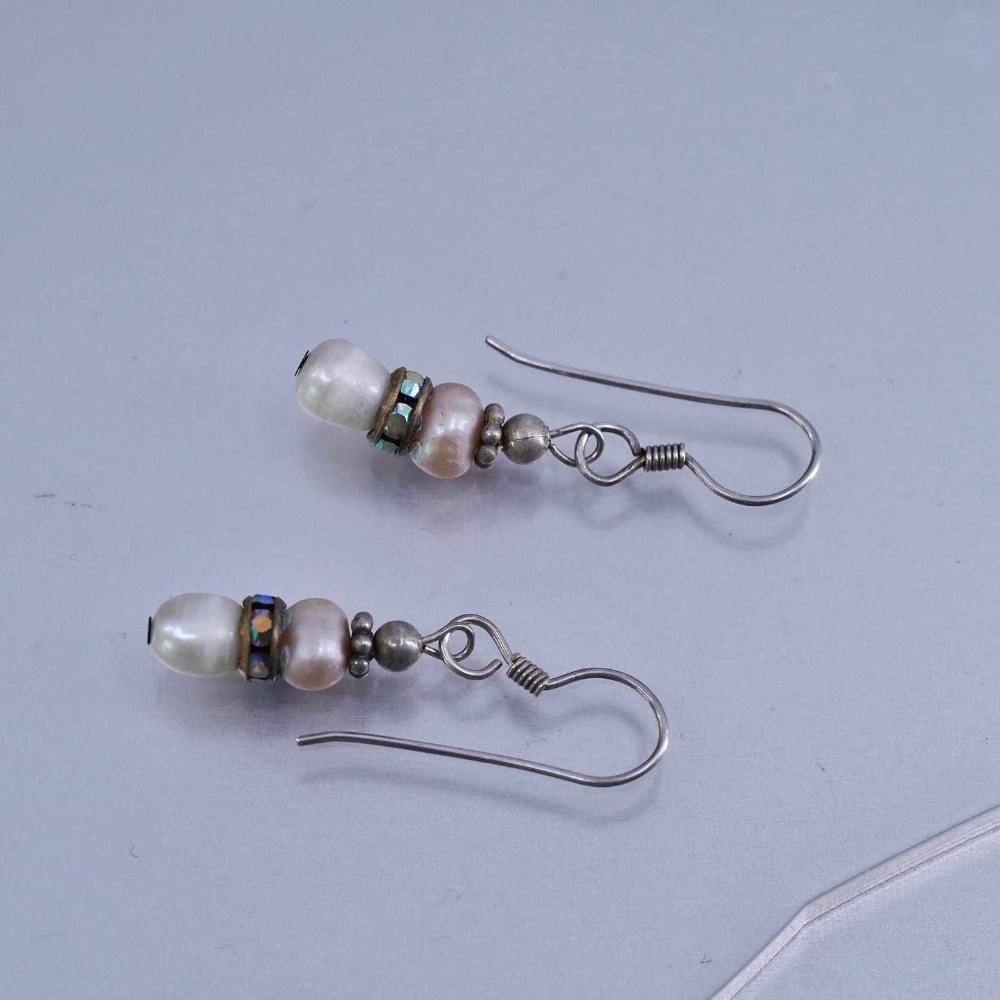 Vintage Sterling 925 silver earrings, dangle with pearl and Cz