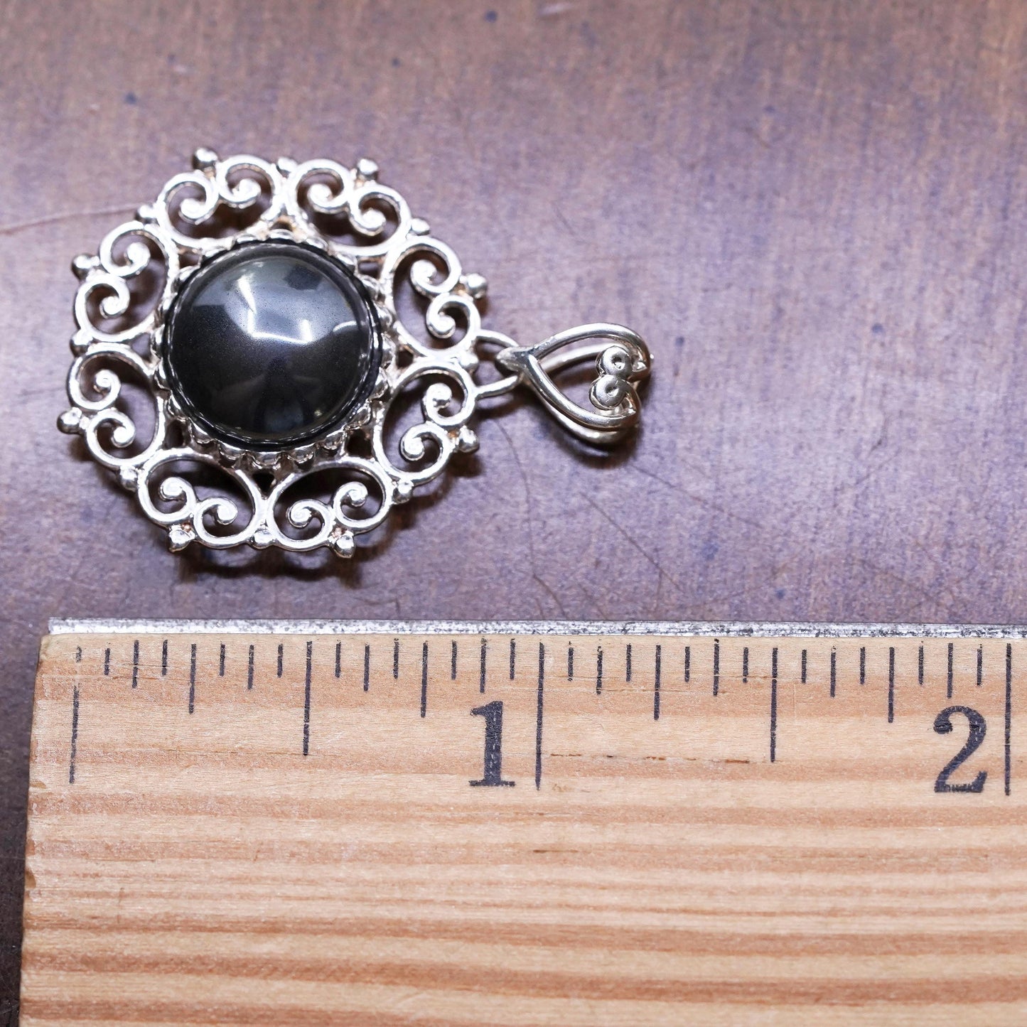 Vintage Sterling 925 silver filigree snowflake pendant with hematite