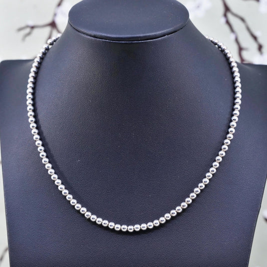 16”, Vintage sterling silver with 5mm beads chain, 925 necklace