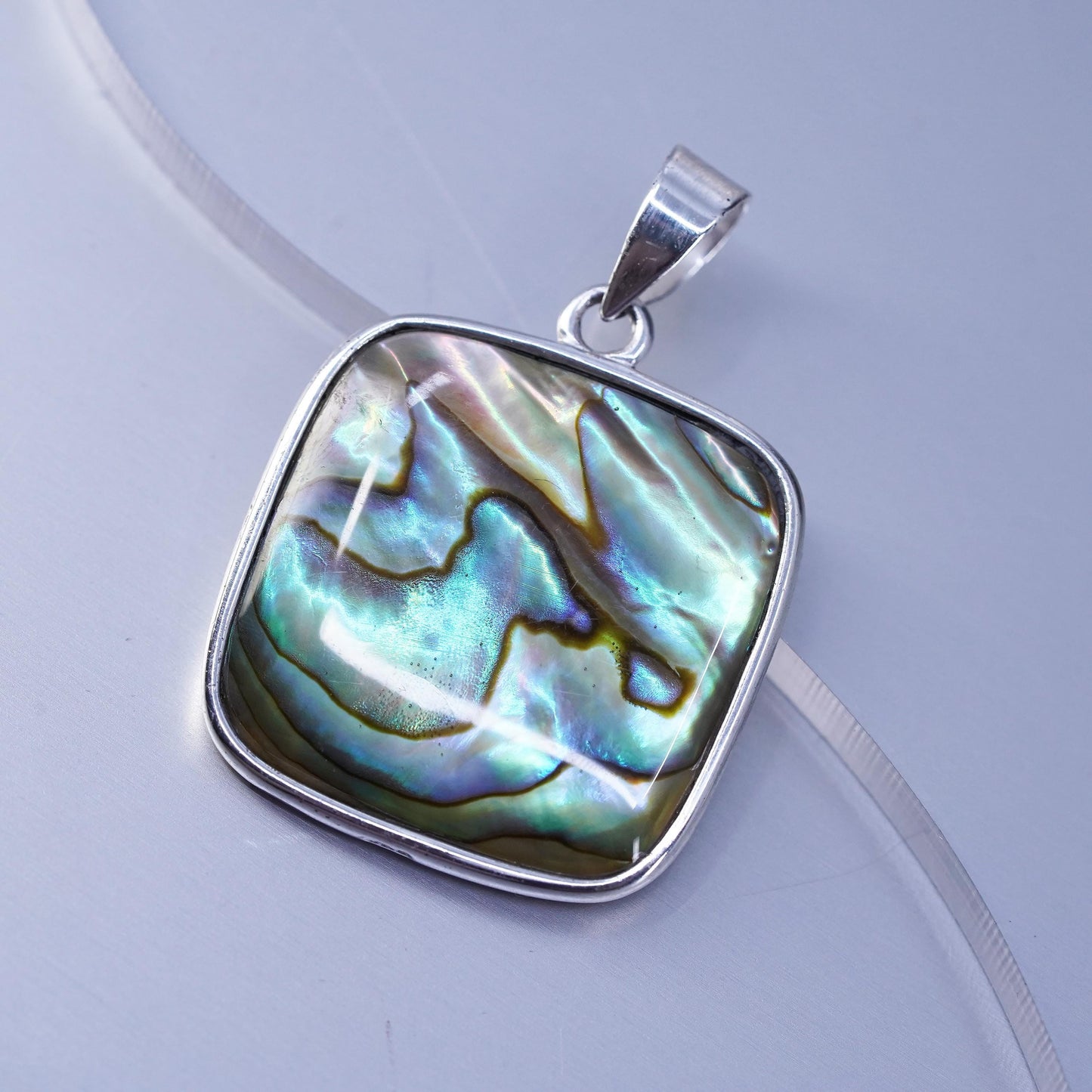 Vinatge sterling 925 silver handmade square pendant with abalone