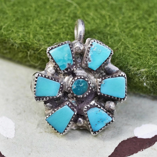 Natuve American southwestern sterling silver 925 flower pendant with turquoise