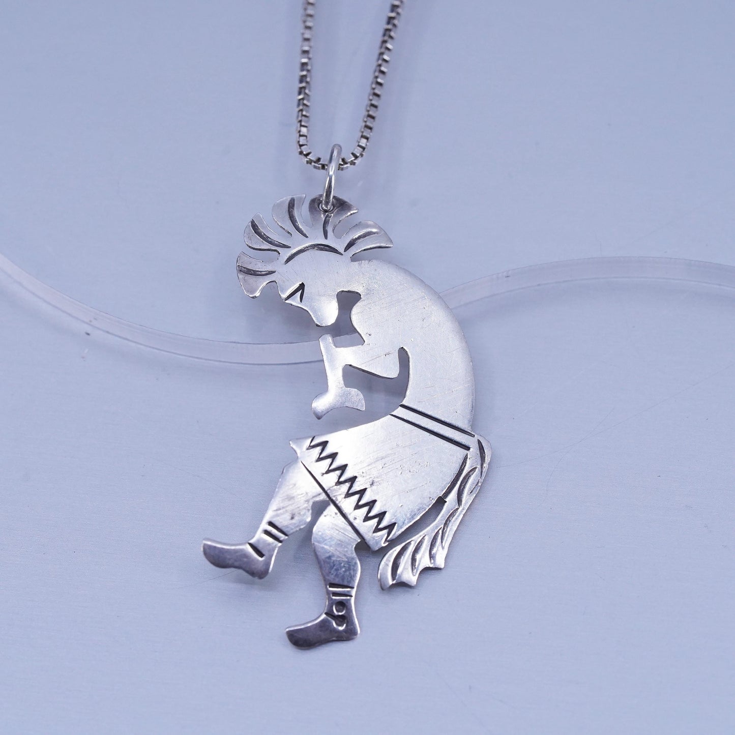 Native American sterling 925 silver box chain necklace kokopelli pendant charm