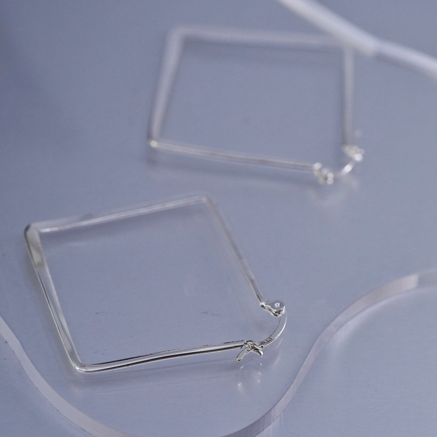 2.25”, vintage Sterling silver handmade earrings, 925 huge square hoops studs