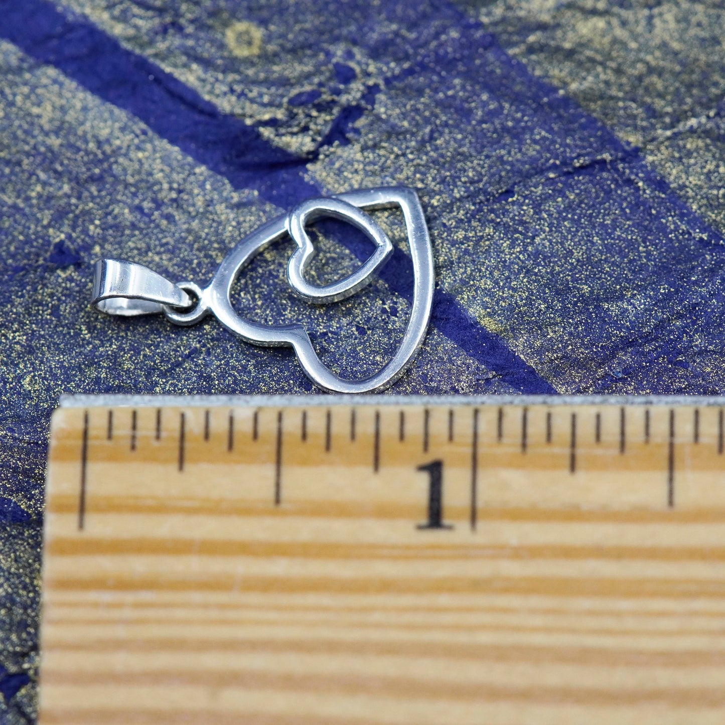 vintage Sterling silver handmade pendant, 925 double heart pendant