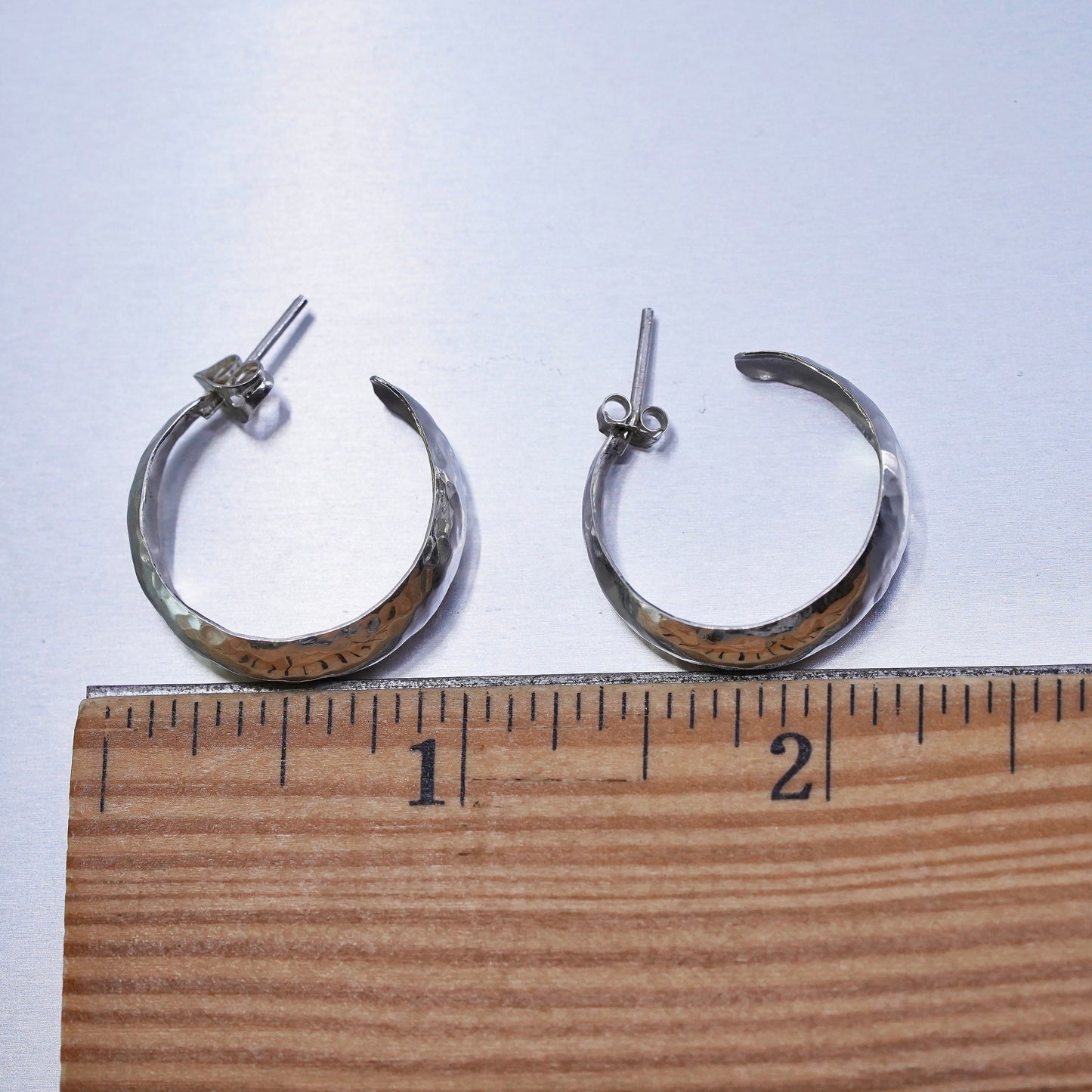 1”, vintage Sterling silver handmade earrings, modern 925 hammered huggie studs