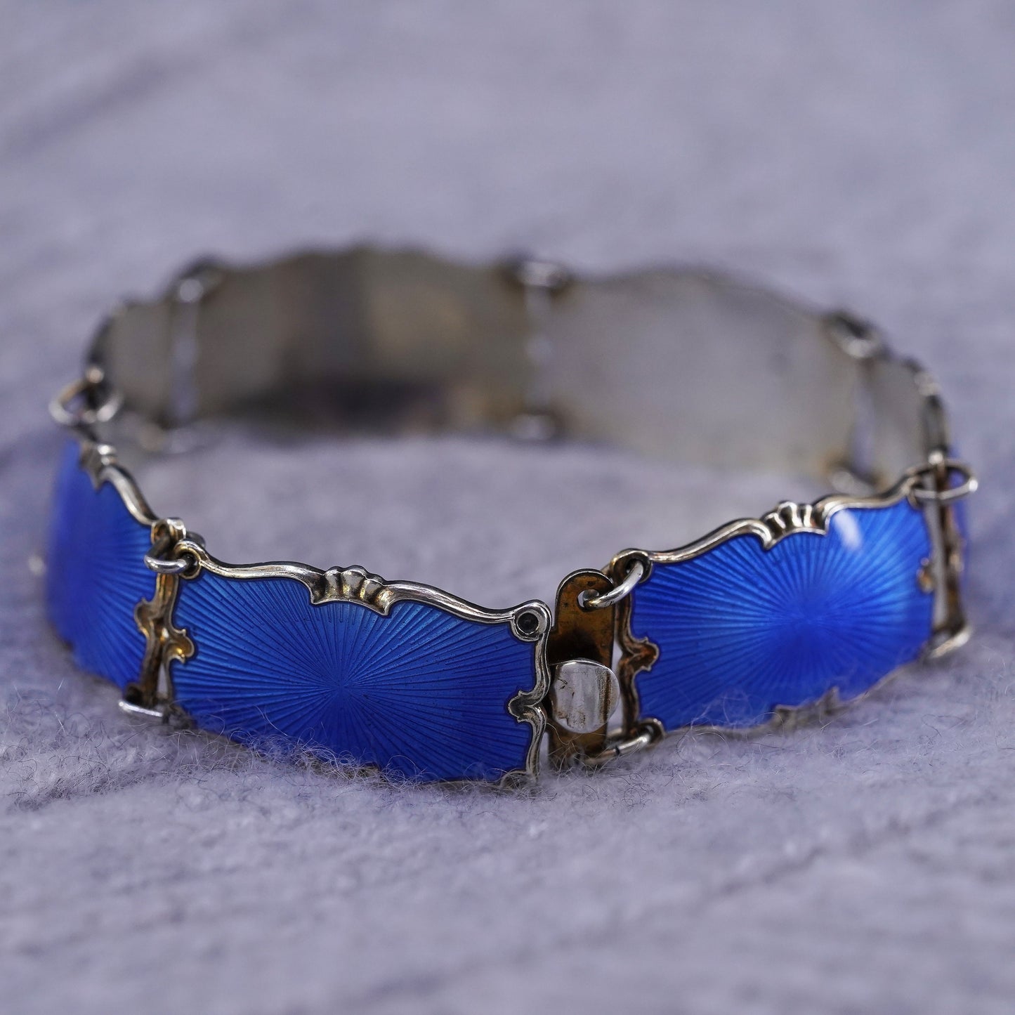 7.25”, Norway gold over sterling 925 silver handmade bracelet with blue enamel