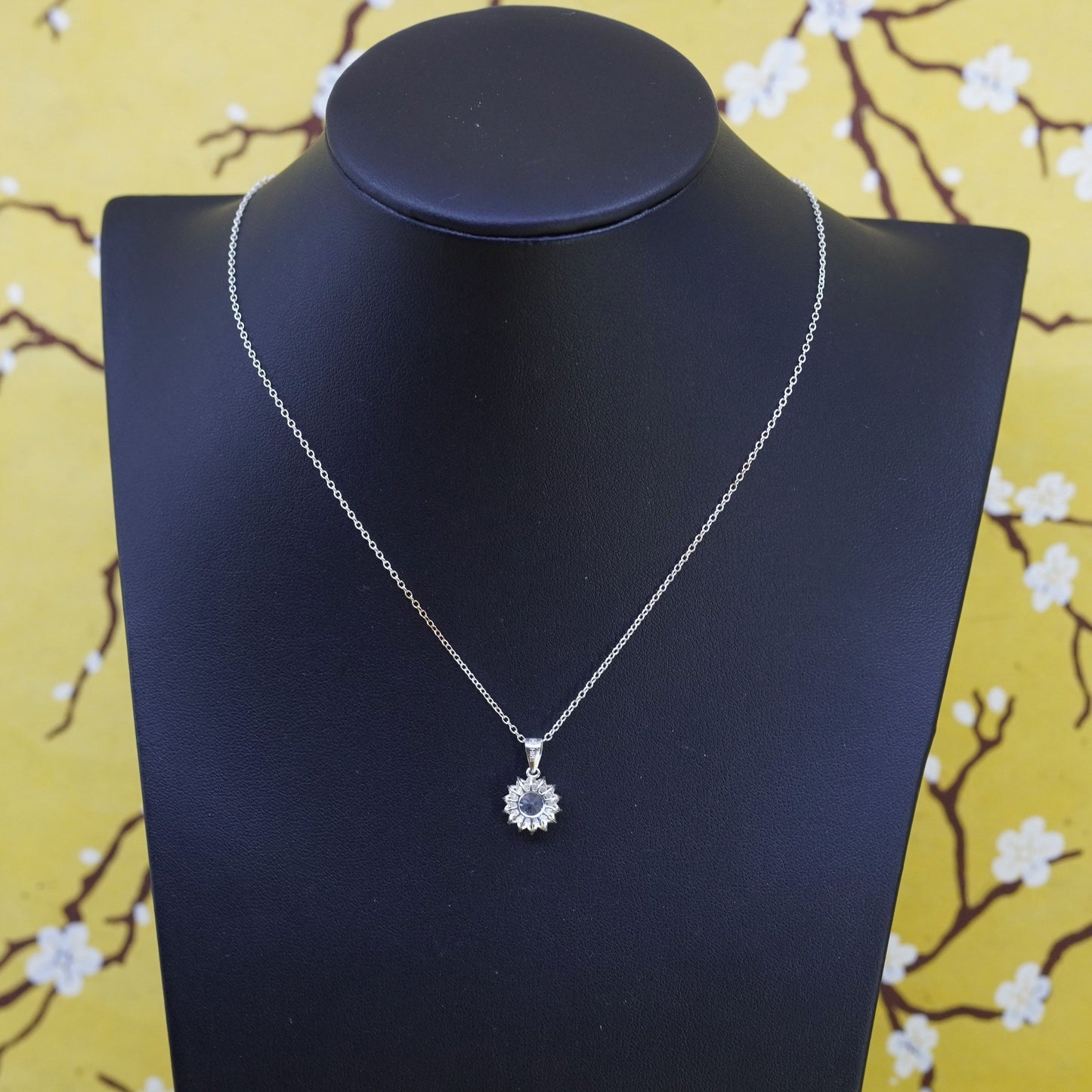 16+2”, 1mm, vintage Sterling silver necklace, 925 circle chain with Cz pendant