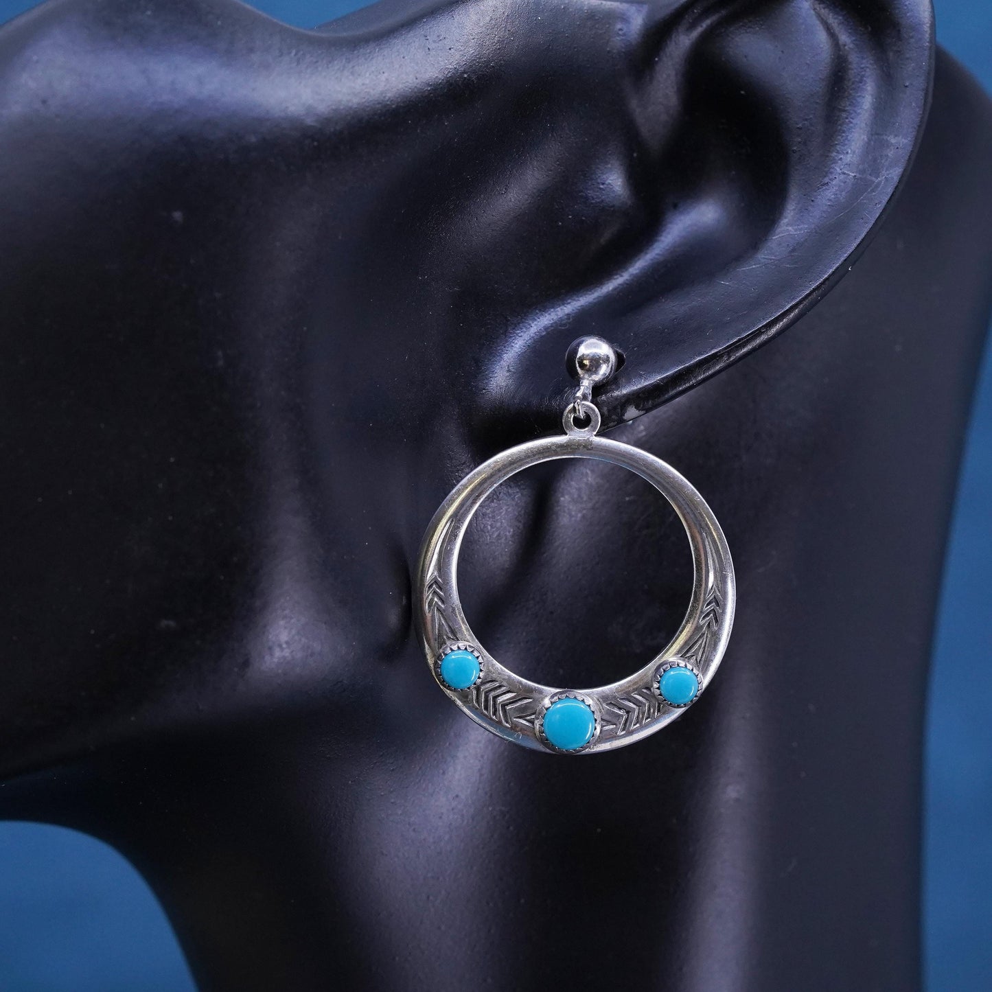 Native American sterling 925 silver circle earrings with turquoise beads