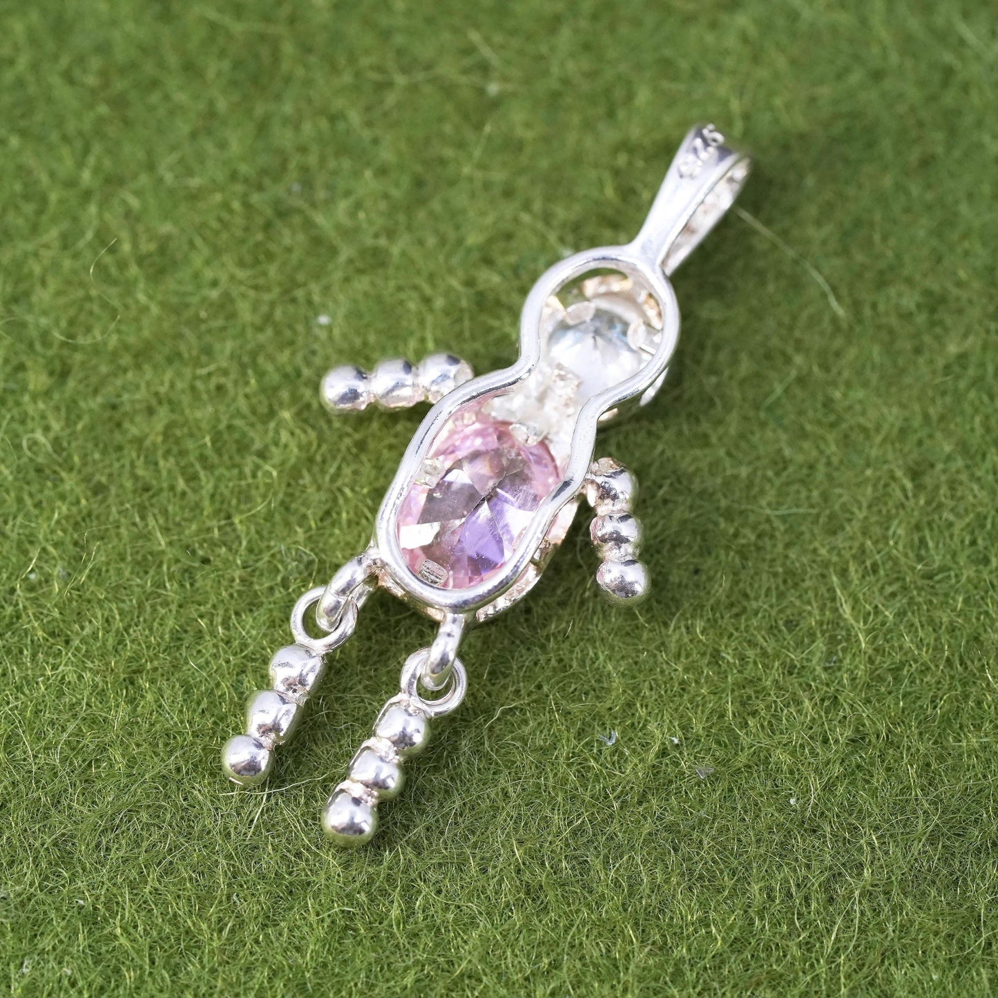 sterling 925 silver birthstone handmade pendant with pink cz boy figure charm