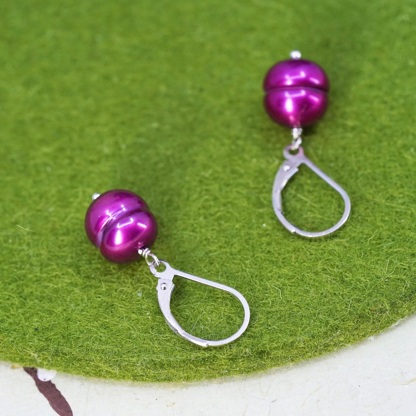 Vintage Sterling silver handmade earrings, 925 hooks with rose red pearl drops