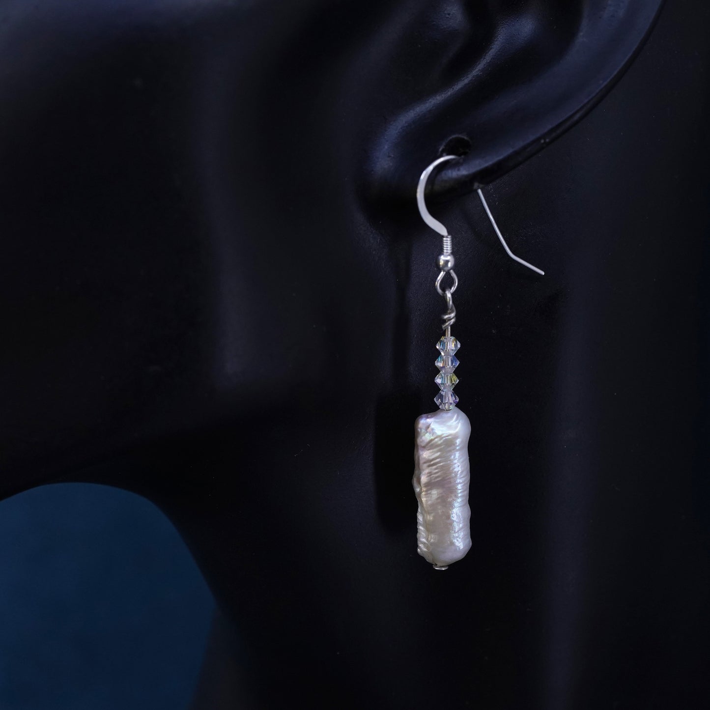 Sterling 925 silver handmade long teardrop earrings with mother of pearl inlay