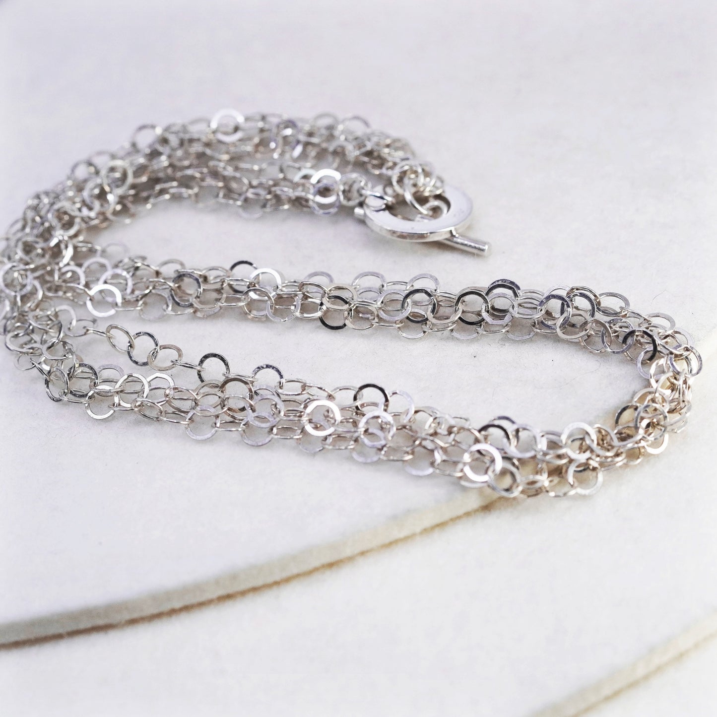 18”, Italian Sterling 925 silver flatten circle multi 4 strands chain necklace