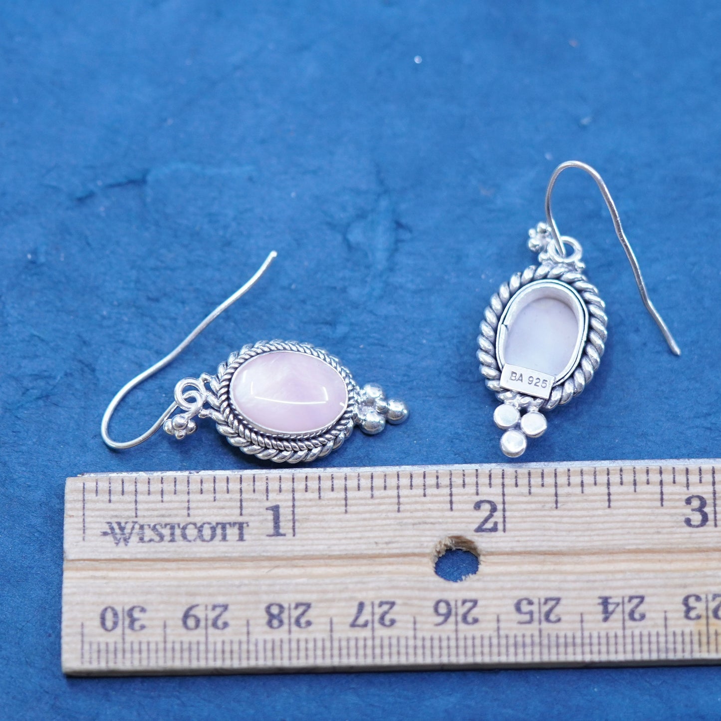 Bali BA Suarti sterling silver earrings, 925 oval dangles pink mother of pearl