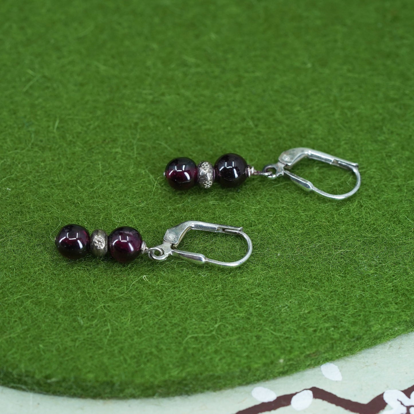 Vintage Sterling silver 925 handmade earrings with garnet beads