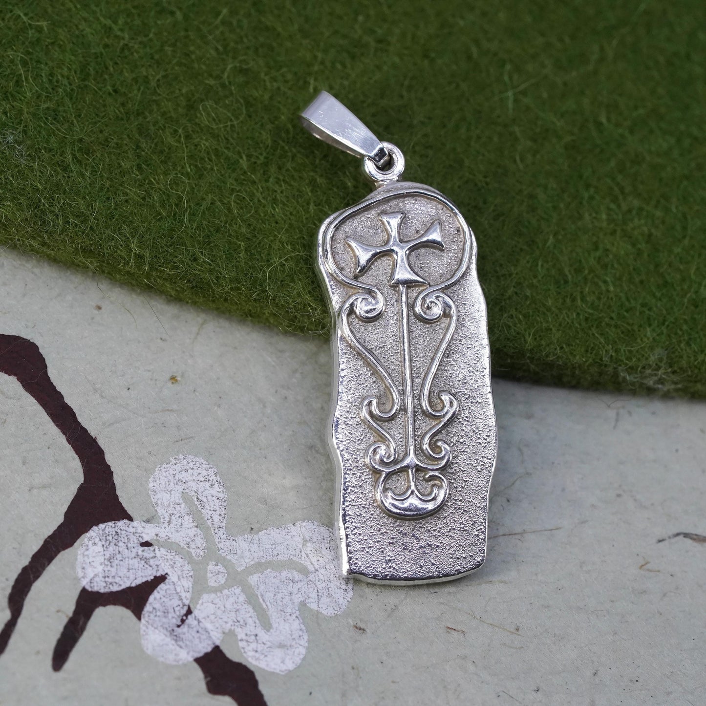 VTG European Sterling silver handmade tag charm, 925 Jerusalem cross pendant