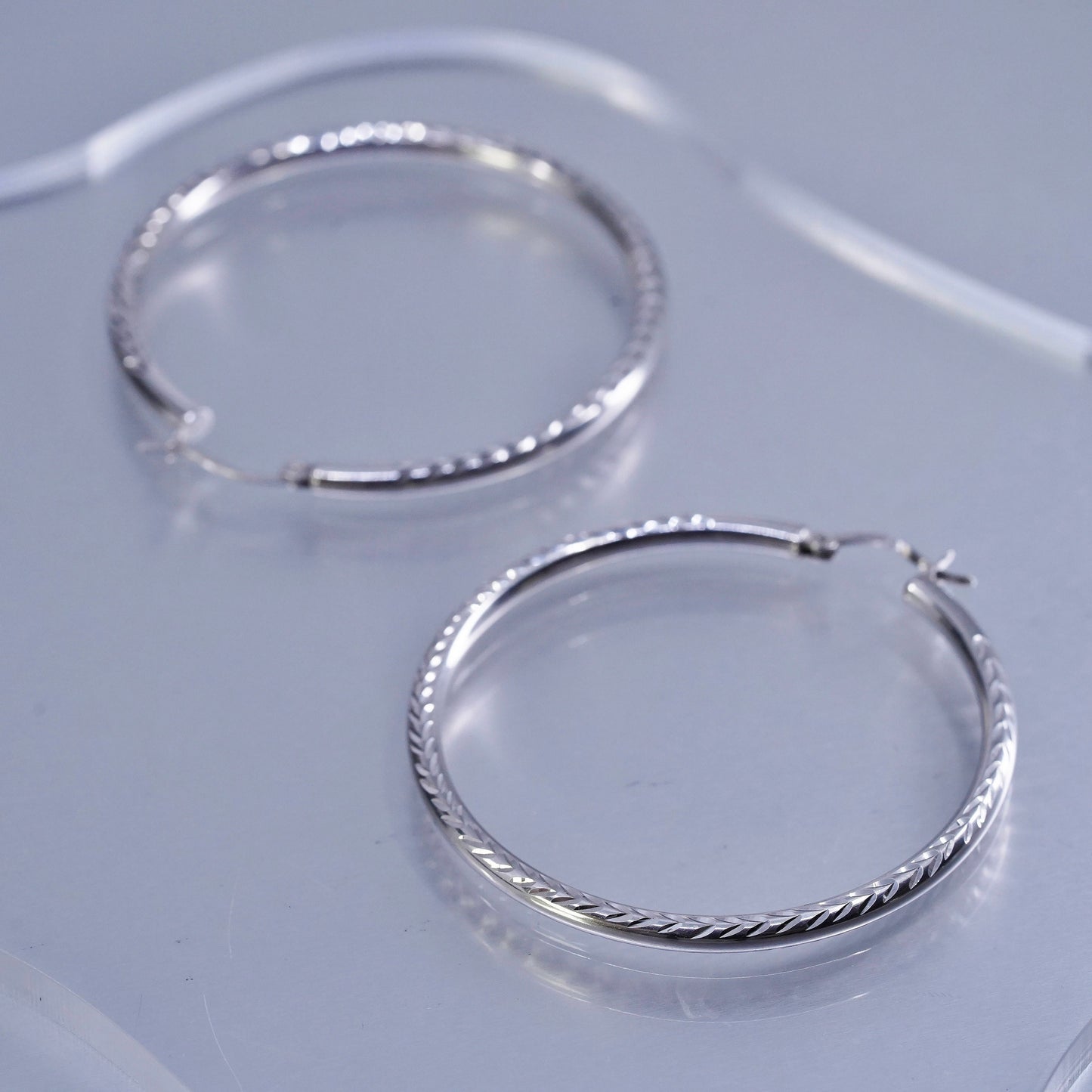 2”, vintage Sterling silver handmade earrings, textured 925 hoops