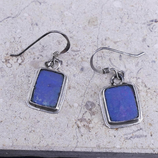 Vintage southwestern sterling 925 silver rectangular earrings with blue onyx