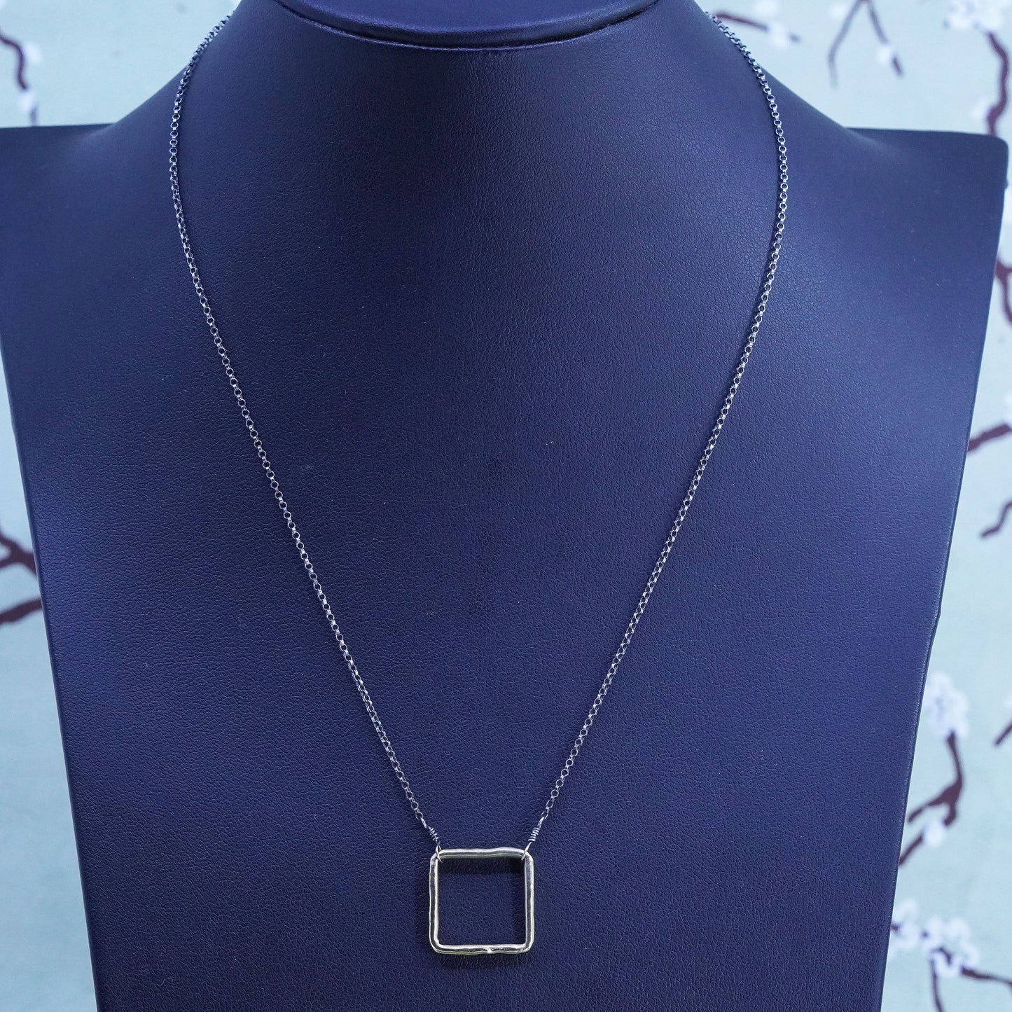 16”, Two Tone sterling silver necklace, 925 circle chain with square Pendant