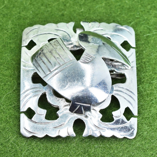 Vintage Mexican sterling silver handmade brooch, 925 roadrunner bird pin