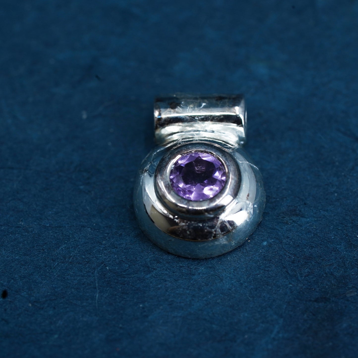 Vintage sterling silver handmade pendant with amethyst