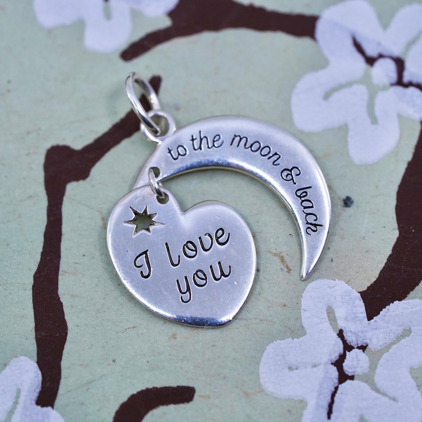 Sterling silver charm, 925 heart moon pendant "I love you to the moon & back"