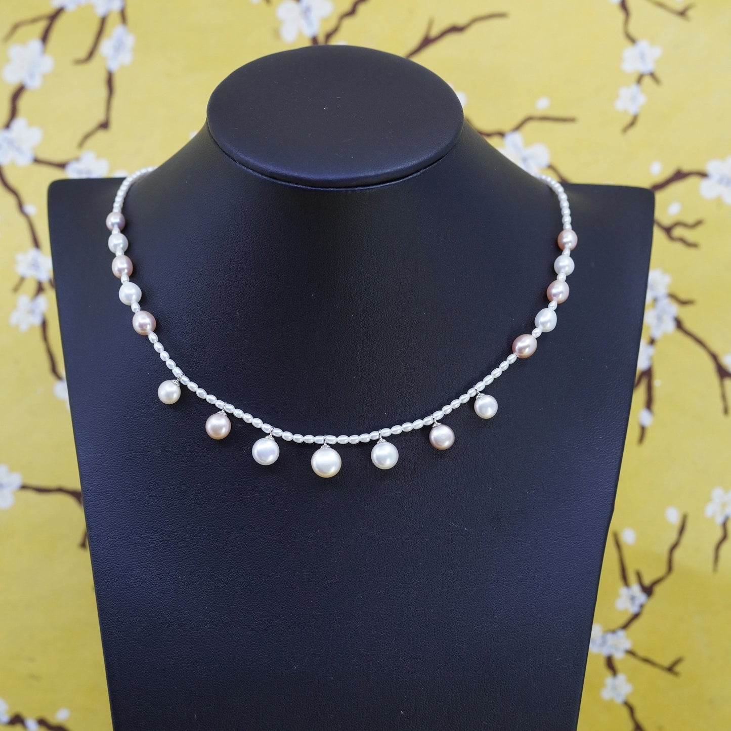 16”, Sterling silver necklace, 2mm freshwater pearl chain 5-6mm pearl beads