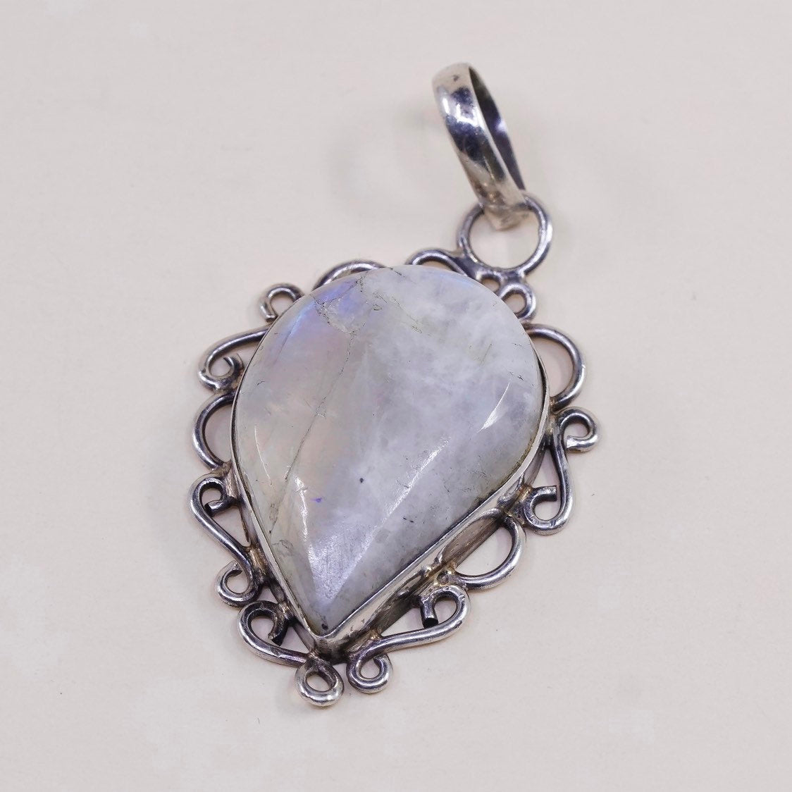 VTG Sterling silver handmade pendant, mexico 925 w/ teardrop moonstone