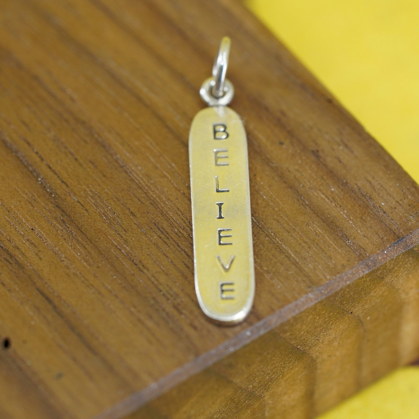 Vintage Sterling silver handmade charm, 925 tag pendant engraved “believe”