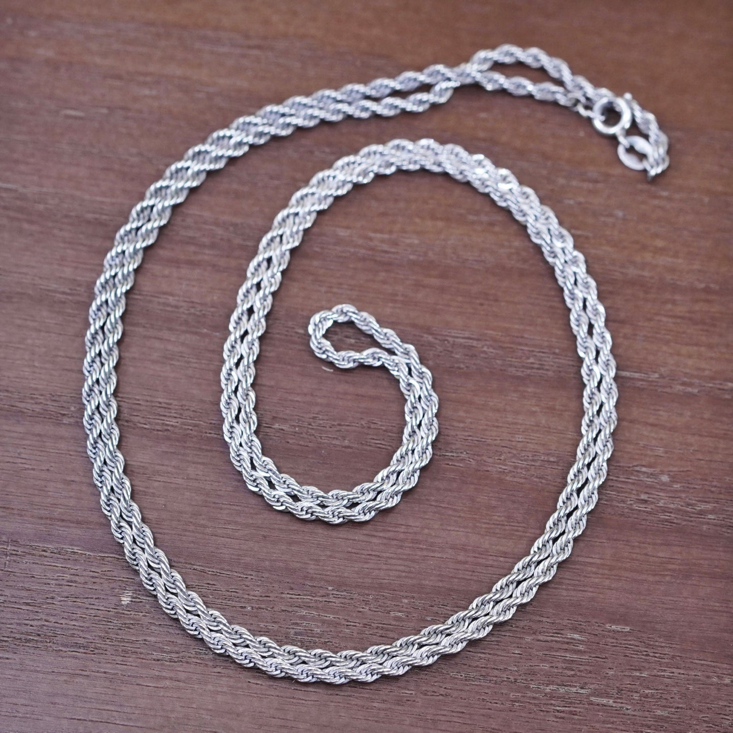 30” 3mm, vintage Sterling silver necklace, Italy 925 rope chain