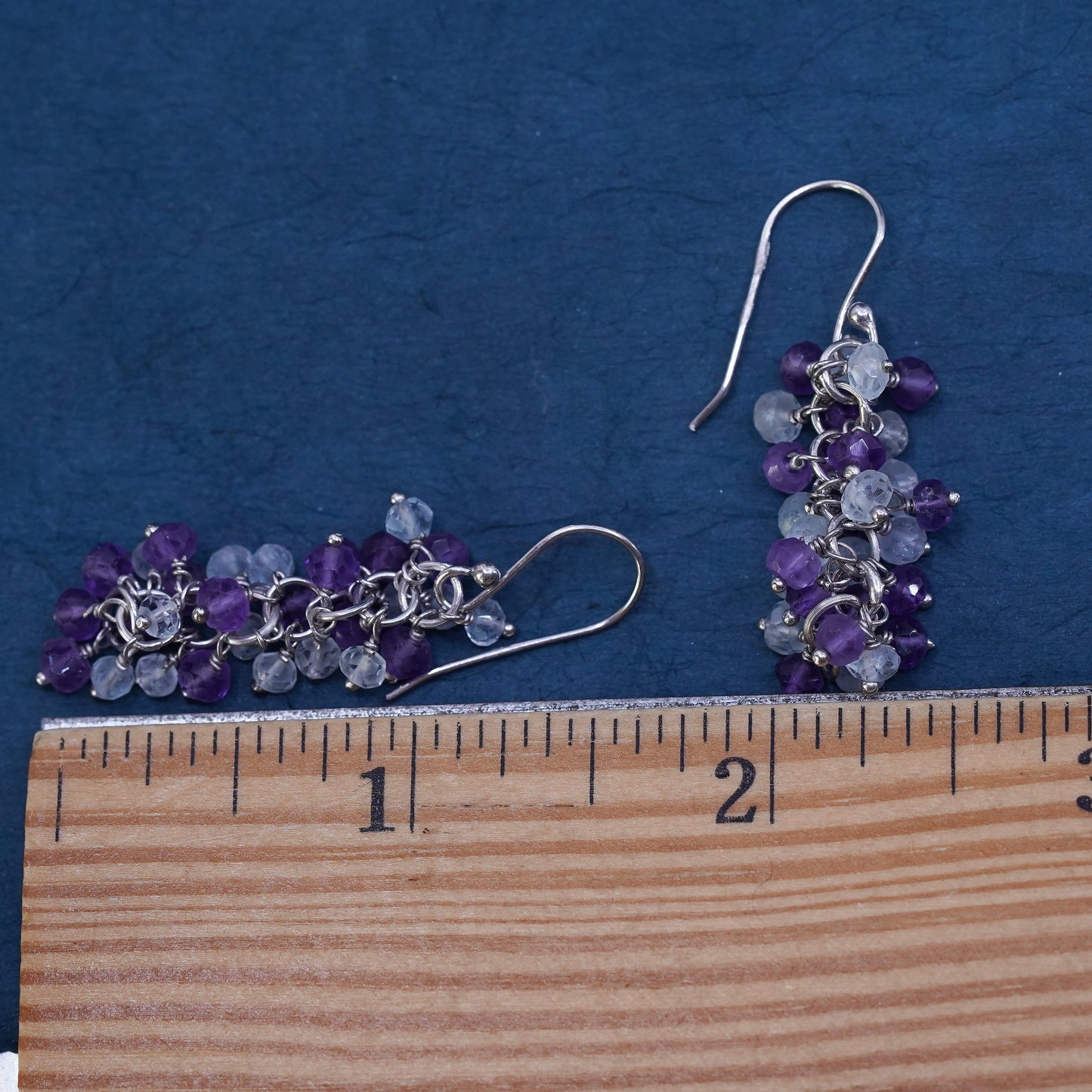 Vintage Sterling 925 silver handmade cluster earrings with cluster amethyst