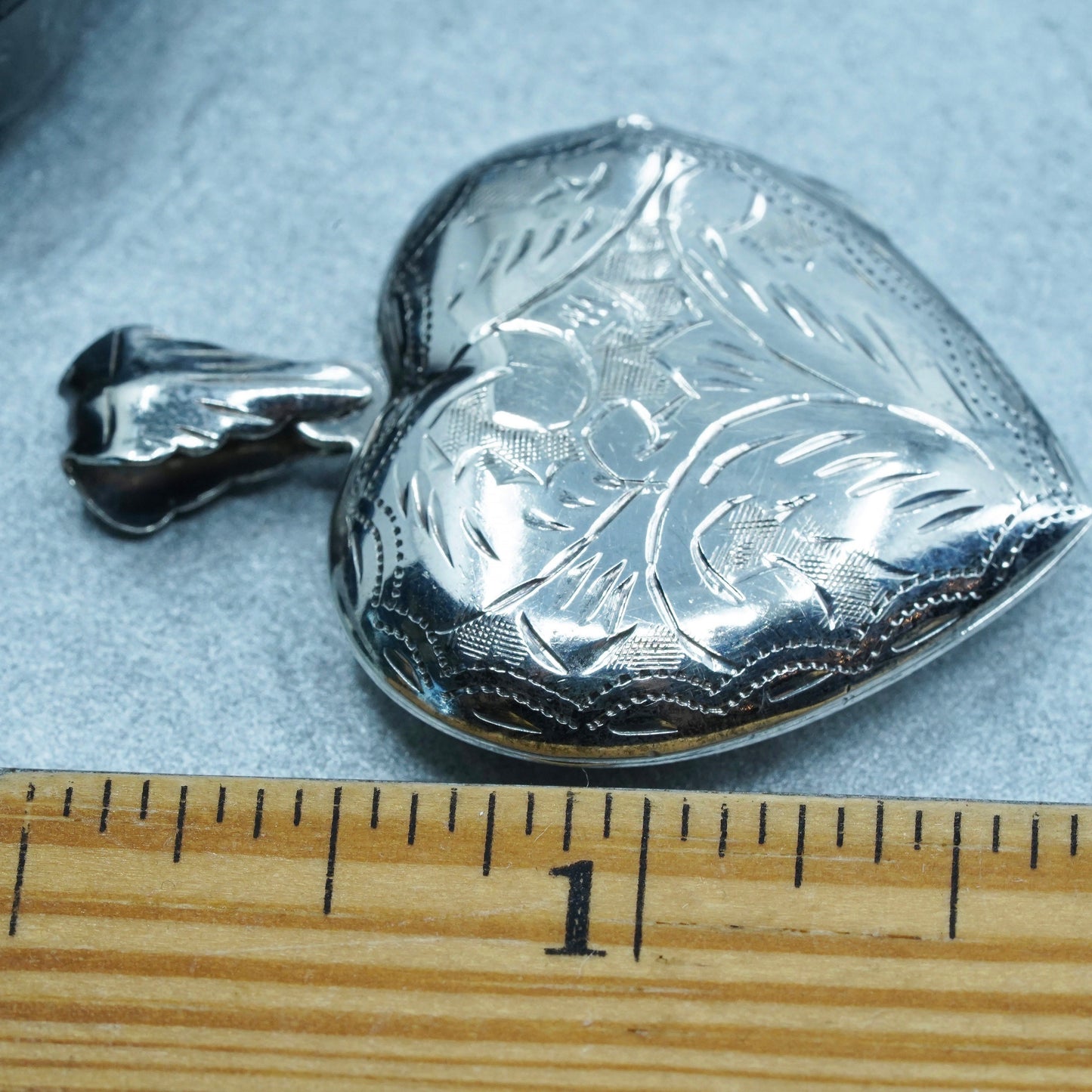 vintage Sterling silver charm, textured 925 heart locket