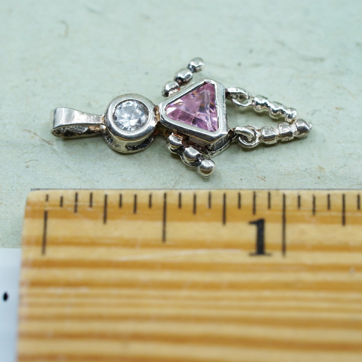 vtg sterling 925 silver birthstone pendant with pink crystal girl figure charm