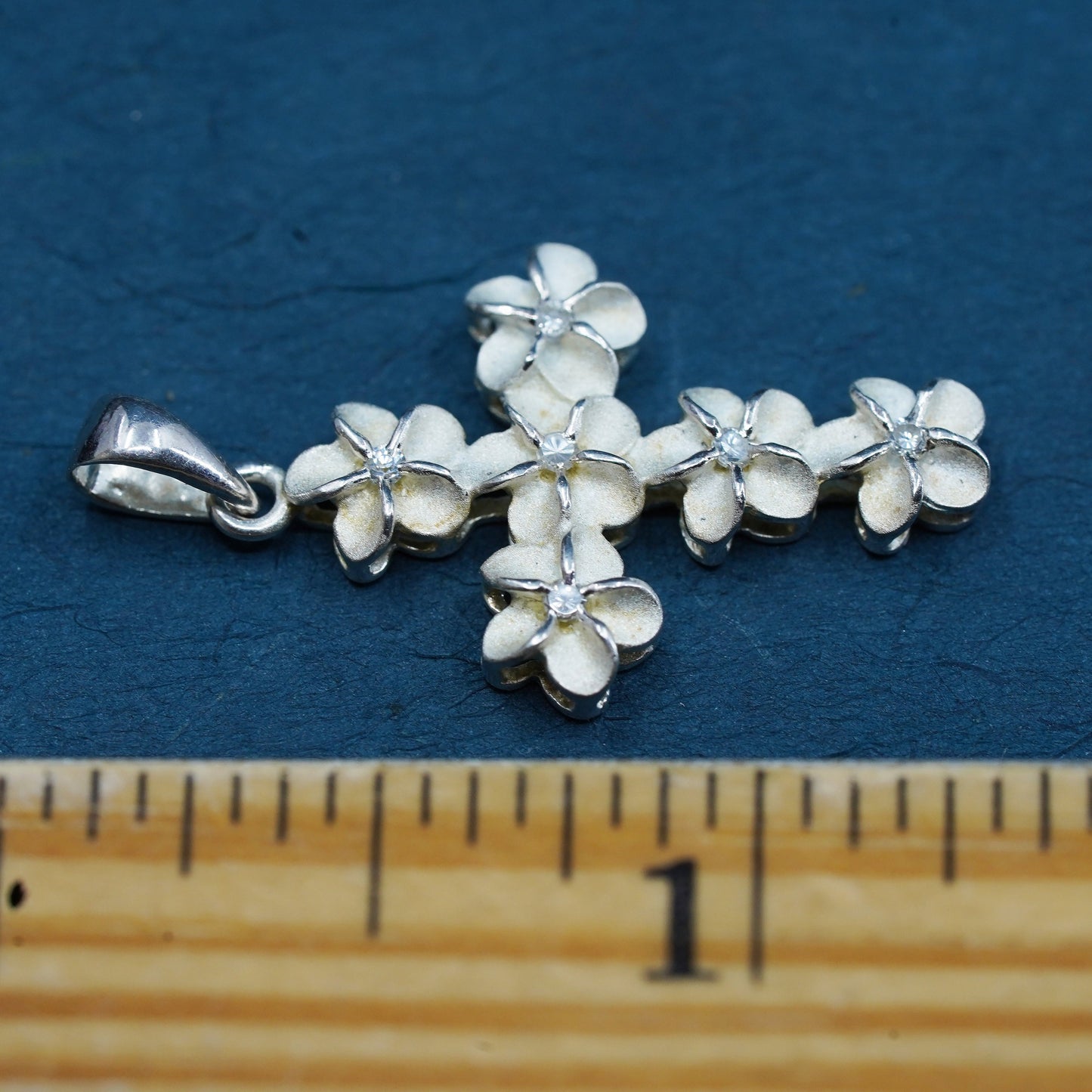 Vintage Sterling silver handmade pendant, 925 plumeria flower cross