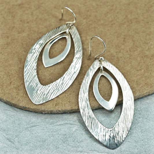 Vintage Sterling 925 silver handmade textured double leaves earrings