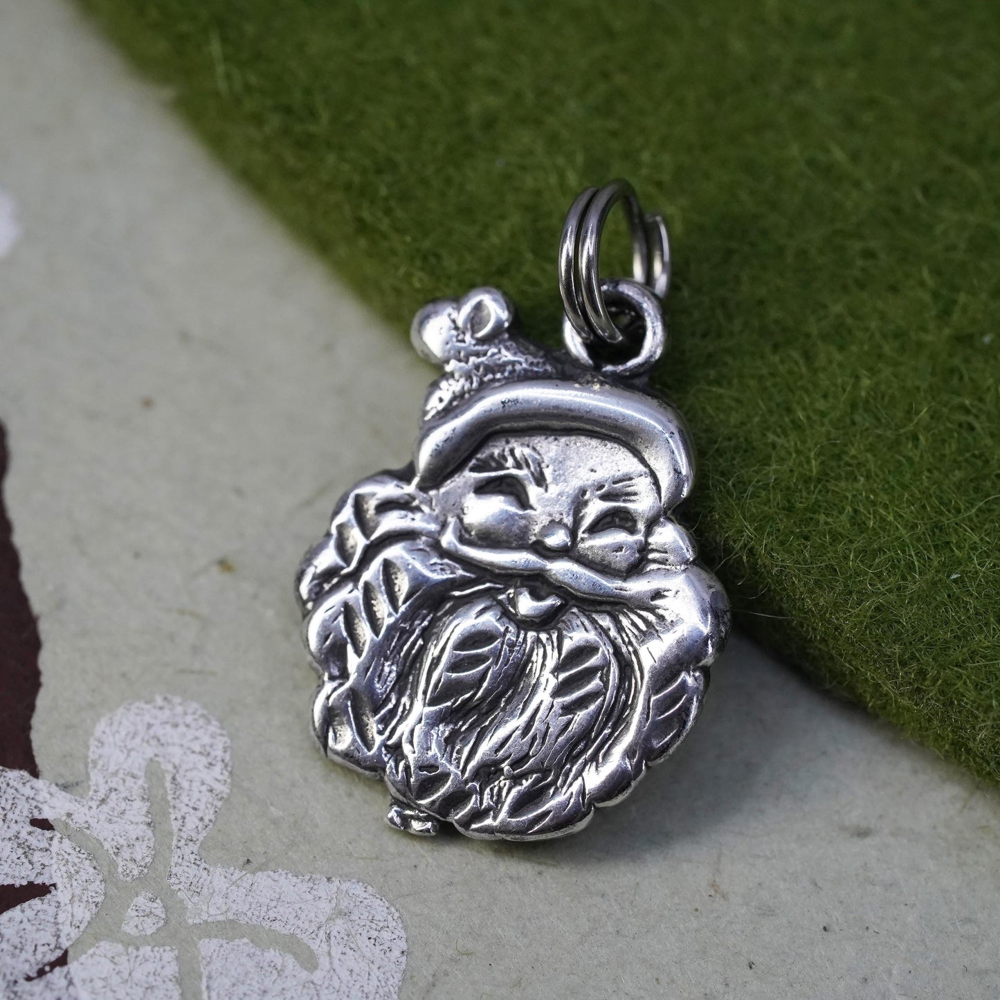 Vintage Sterling silver handmade pendant, 925 Christmas Santa charm