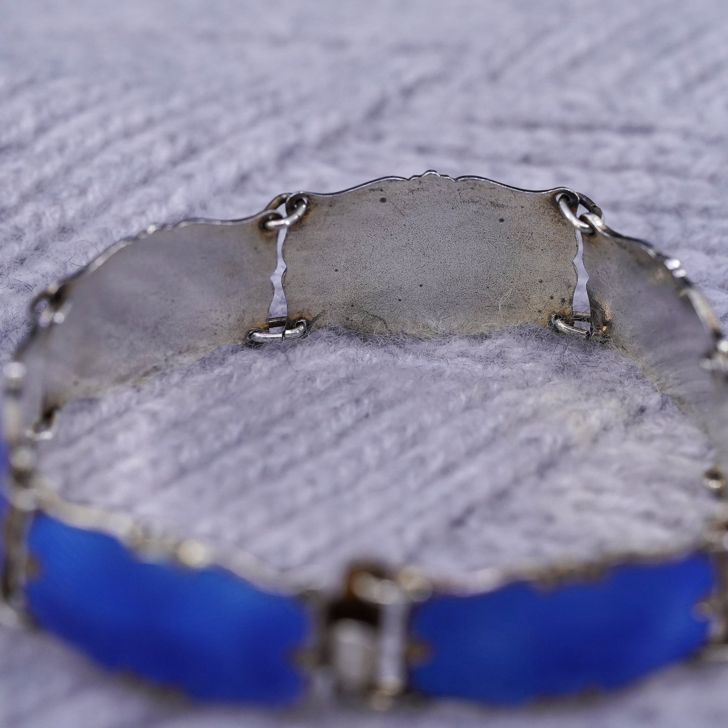 7.25”, Norway gold over sterling 925 silver handmade bracelet with blue enamel