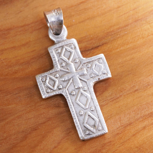 Vintage Sterling silver handmade pendant, 925 textured cross