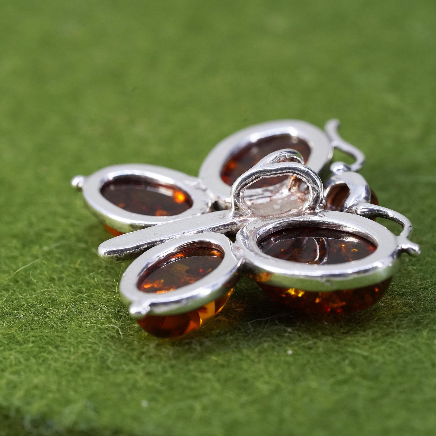 Vintage Sterling 925 silver handmade butterfly pendant with amber