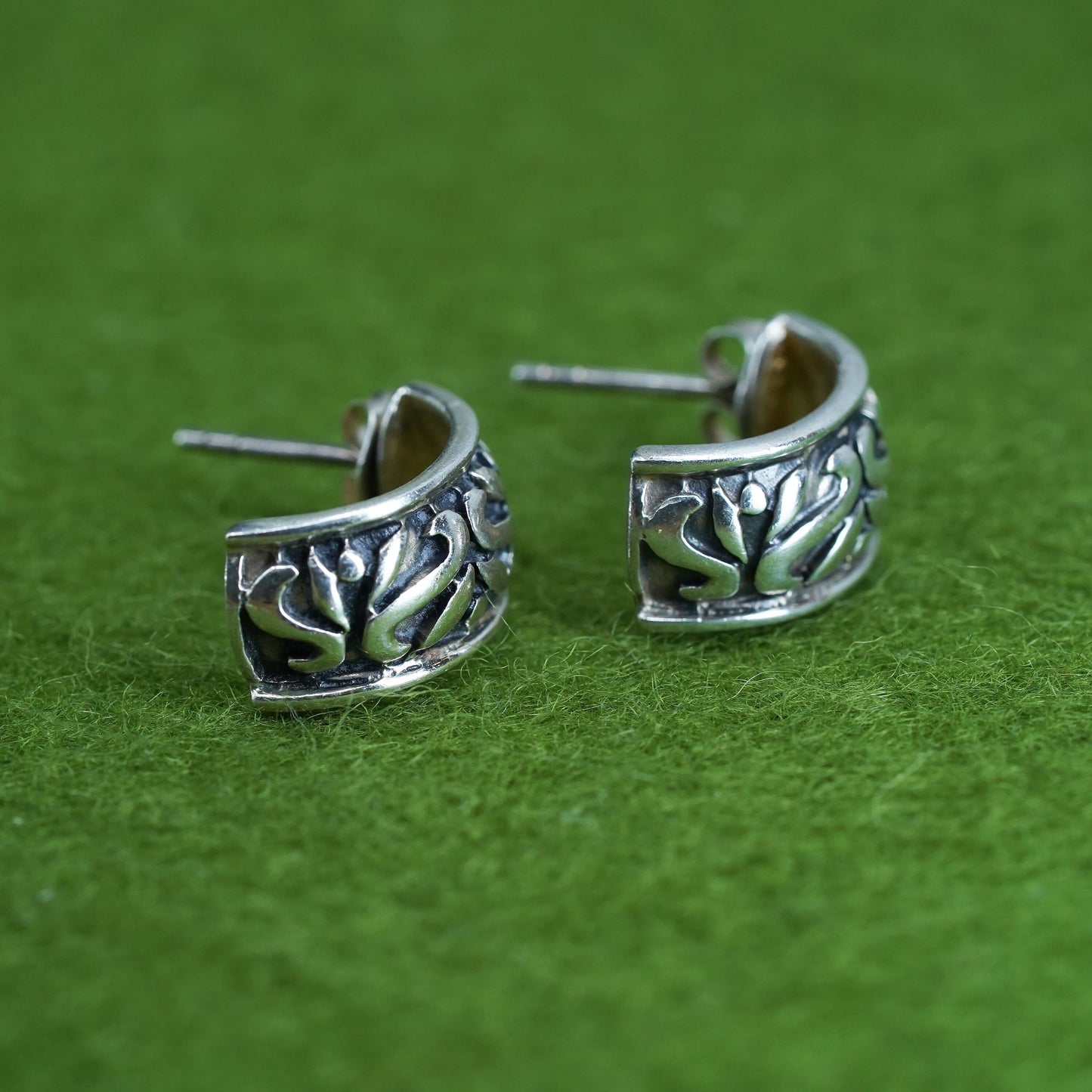 0.5", Vintage sterling silver wide hoops, textured 925 huggie earrings
