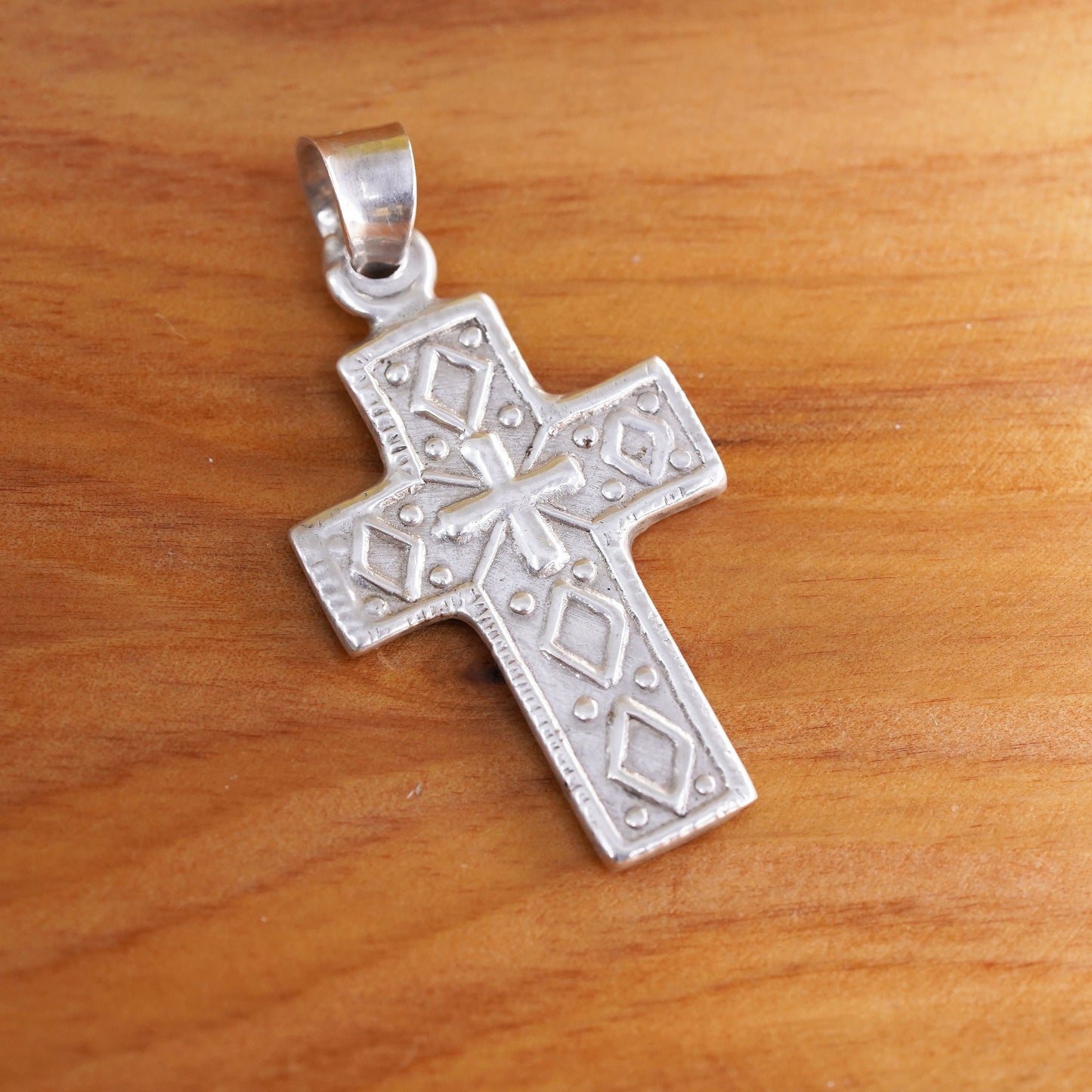 Vintage Sterling silver handmade pendant, 925 textured cross