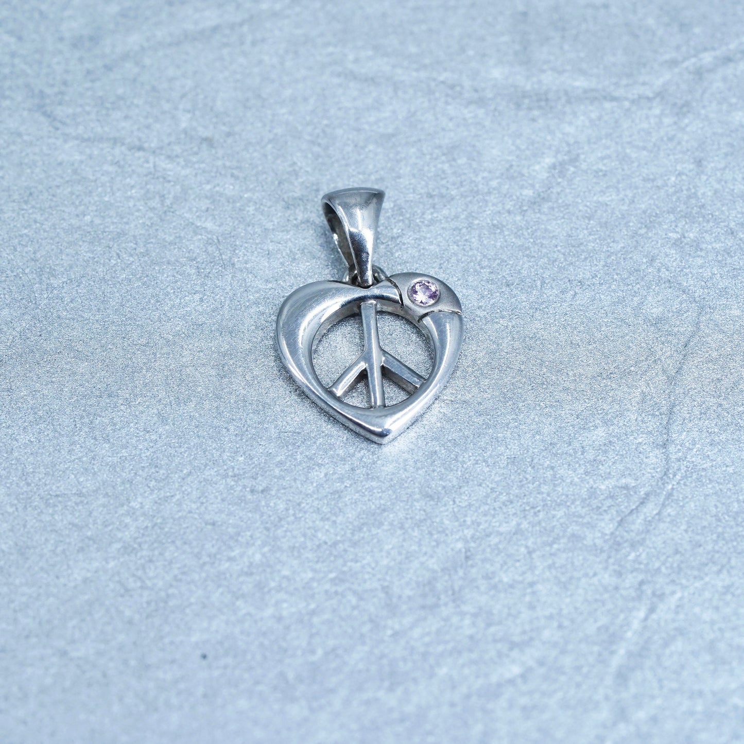 vintage Sterling silver handmade 925 peace sign CND charm heart pendant